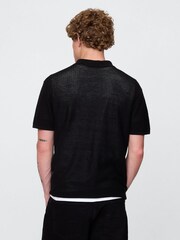 Gap Black Textured Crochet Short Sleeve Polo Shirt - Image 2 of 5
