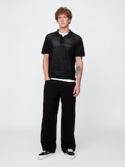 Gap Black Textured Crochet Short Sleeve Polo Shirt - Image 3 of 5