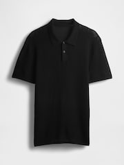 Gap Black Textured Crochet Short Sleeve Polo Shirt - Image 4 of 5