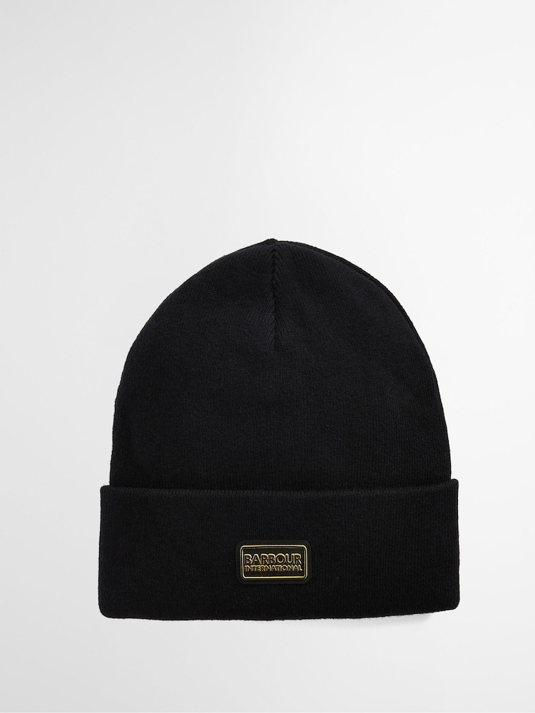 Barbour® International Black Sensor Legacy Beanie Hat - Image 1 of 4 Barbour® International Black Sensor Legacy Beanie Hat - Image 1 of 4