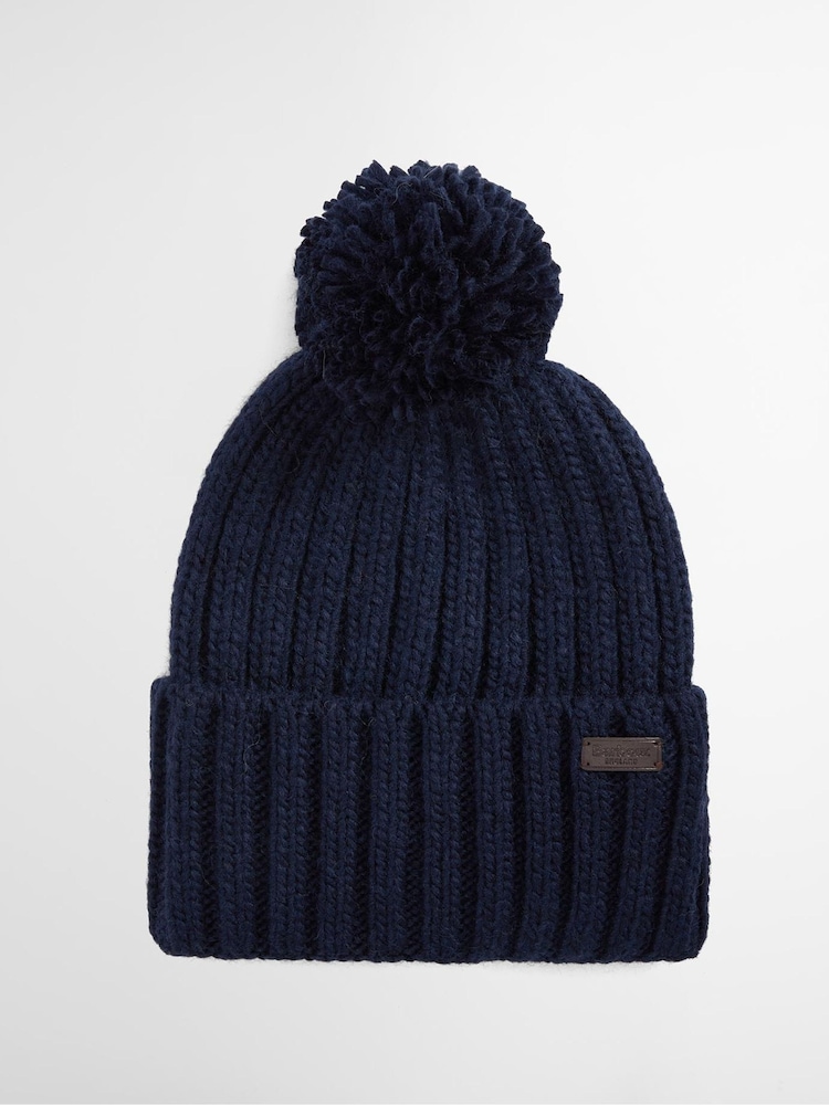 Barbour® Blue Kelson Pom Beanie Hat - Image 1 of 4 Barbour® Blue Kelson Pom Beanie Hat - Image 1 of 4
