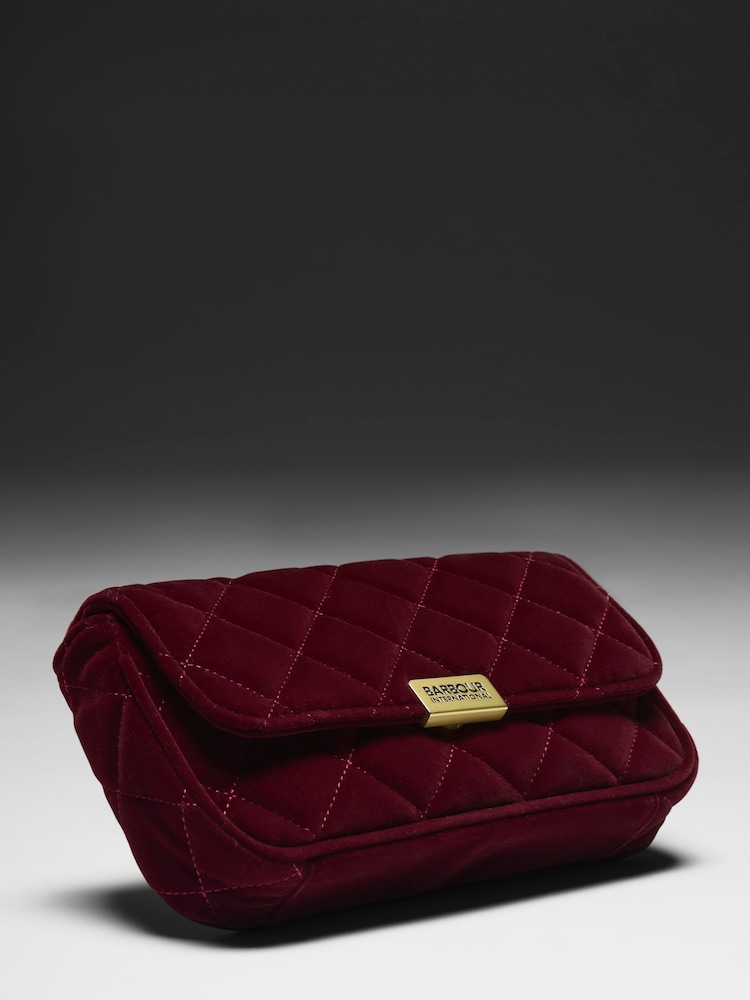 Barbour® International Red Quilted Velvet Mini Soho Crossbody Bag - Image 2 of 16 Barbour® International Red Quilted Velvet Mini Soho Crossbody Bag - Image 2 of 16