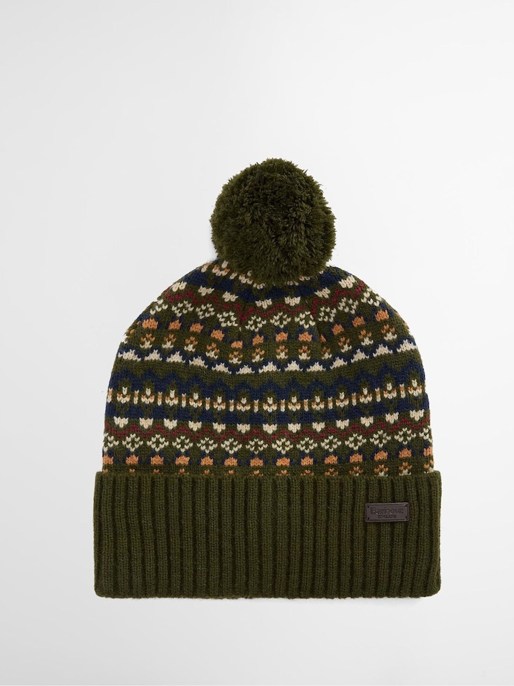 Barbour® Green Marlow Fairisle Pom Beanie Hat - Image 1 of 6