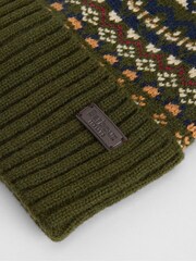 Barbour® Green Marlow Fairisle Pom Beanie Hat - Image 4 of 6