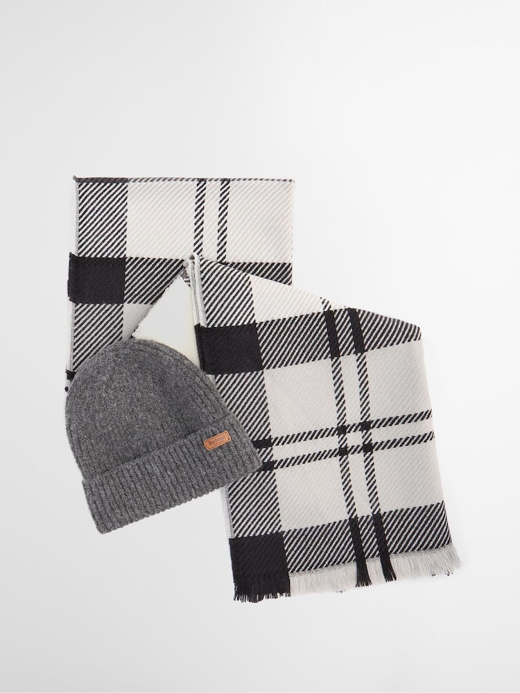 Barbour® Grey Pendle Beanie Hat & Blair Scarf Gift Box Set - Image 1 of 7