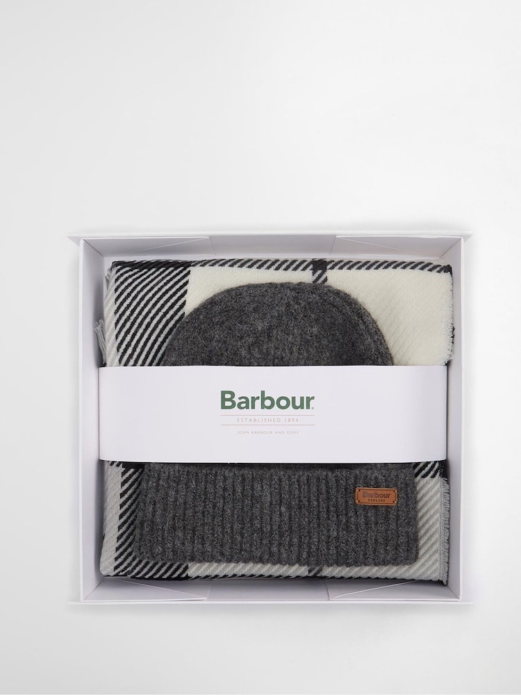 Barbour® Grey Pendle Beanie Hat & Blair Scarf Gift Box Set - Image 2 of 7