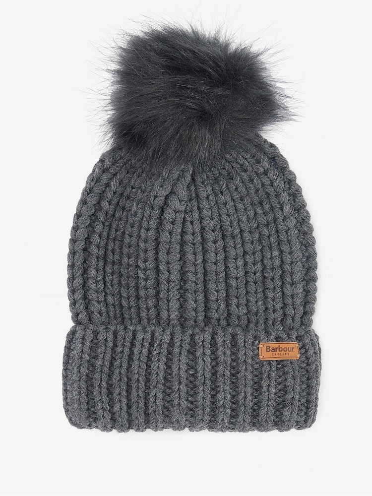Barbour® Dark Grey Saltburn Pom Beanie Hat - Image 1 of 4 Barbour® Dark Grey Saltburn Pom Beanie Hat - Image 1 of 4