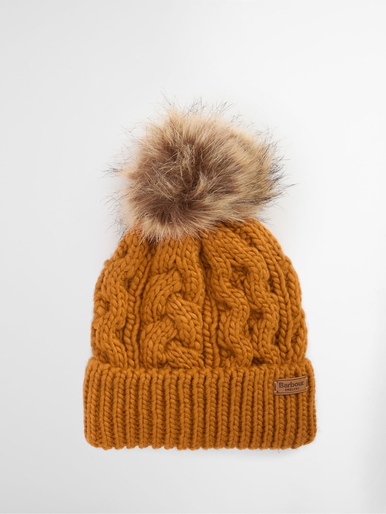 Barbour® Yellow Penshaw Pom Beanie Hat - Image 1 of 4 Barbour® Yellow Penshaw Pom Beanie Hat - Image 1 of 4