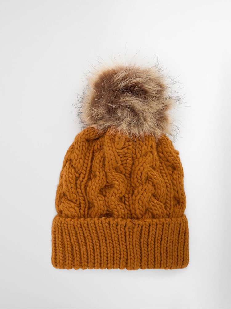 Barbour® Yellow Penshaw Pom Beanie Hat - Image 2 of 4 Barbour® Yellow Penshaw Pom Beanie Hat - Image 2 of 4