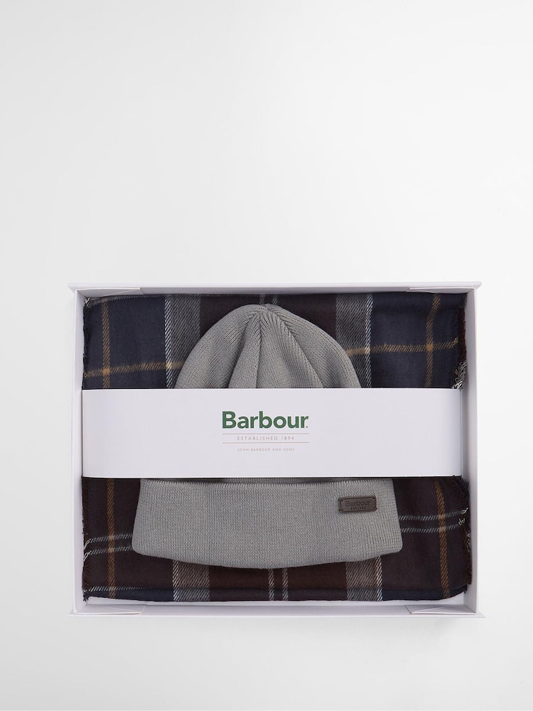 Barbour® Blue Tartan Swinton Beanie Hat & Scarf Gift Box Set - Image 8 of 8
