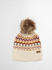 Barbour® Cream Kingsford Fairisle Pom Beanie Hat - Image 1 of 4