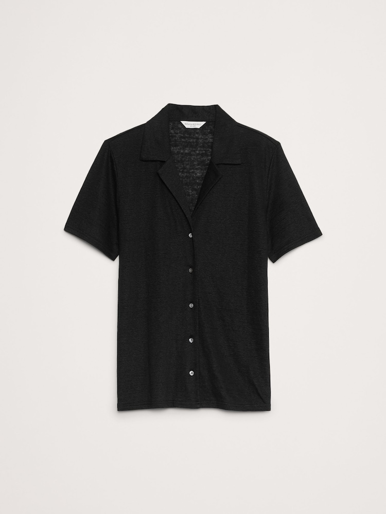 Banana Republic Black Linen Resort Shirt - Image 4 of 4
