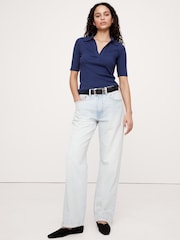 Темно-синий - Banana Republic Ribbed Cotton-Modal Elbow-Sleeve Polo Shirt - Изображение 1 из 1