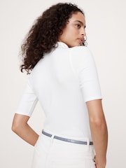 Белый - Banana Republic Ribbed Cotton-Modal Elbow-Sleeve Polo Shirt - Изображение 2 из 4