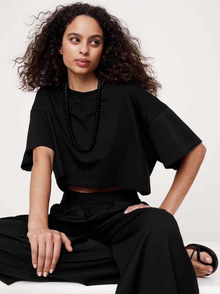 Negro - Banana Republic Oversized Vintage Cotton Cropped T-Shirt - Imagen 1 de 4