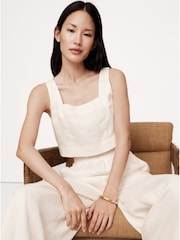 Banana Republic White Linen Square-Neck Cropped Tank Top - Image 1 of 4