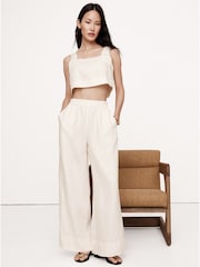 Banana Republic White Linen Square-Neck Cropped Tank Top - Image 2 of 4