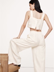 Banana Republic White Linen Square-Neck Cropped Tank Top - Image 3 of 4
