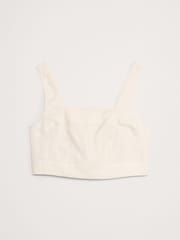 Banana Republic White Linen Square-Neck Cropped Tank Top - Image 4 of 4