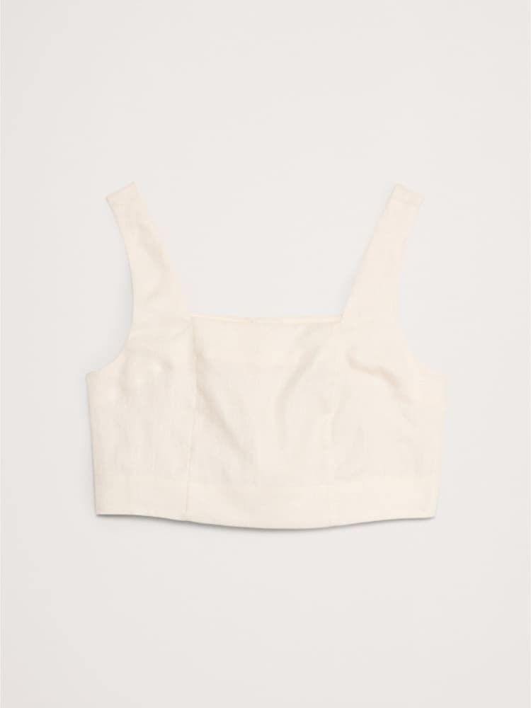 Banana Republic White Linen Square-Neck Cropped Tank Top - Image 4 of 4