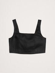 Banana Republic Black Linen Square-Neck Cropped Tank Top - Image 4 of 4