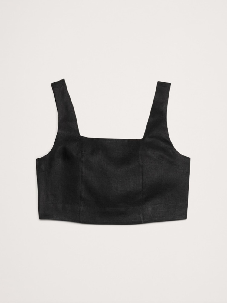 Banana Republic Black Linen Square-Neck Cropped Tank Top - Image 4 of 4