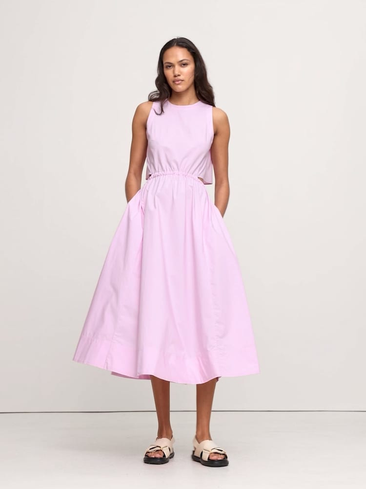Banana Republic Pink Cotton Poplin Cut-Out Midi Dress - Image 1 of 5