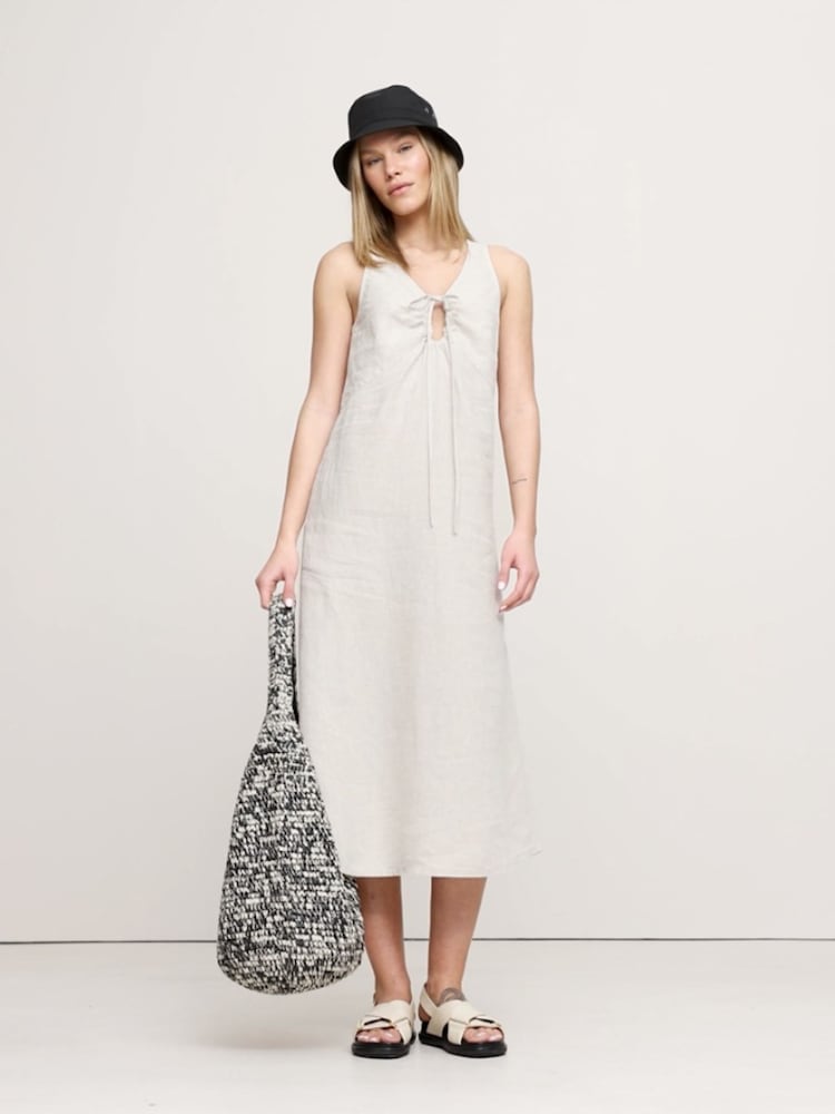 Banana Republic Cream Linen Keyhole Midi Dress - Image 1 of 3