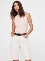 Banana Republic Pink Ribbed Cutaway Tank Top - Image 1 of 1