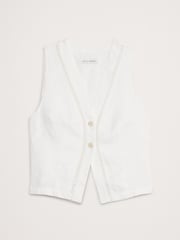Banana Republic White 100% Linen Lace-Trim Vest Top - Image 4 of 4