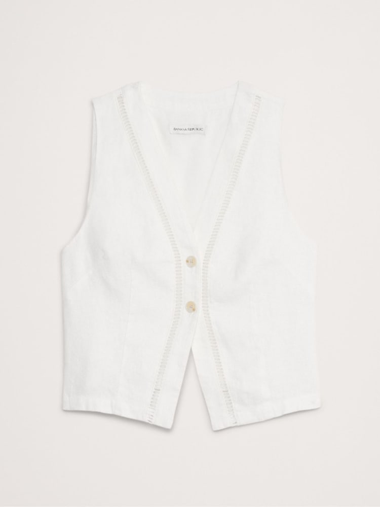 Banana Republic White 100% Linen Lace-Trim Vest Top - Image 4 of 4