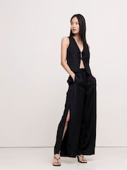 Banana Republic Black Ultra High Rise Wide Leg Slit Trousers - Image 2 of 5