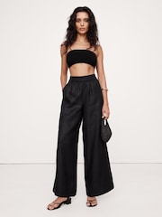 Banana Republic Black Wide-Leg Pull On Linen Ankle Trousers - Image 1 of 3