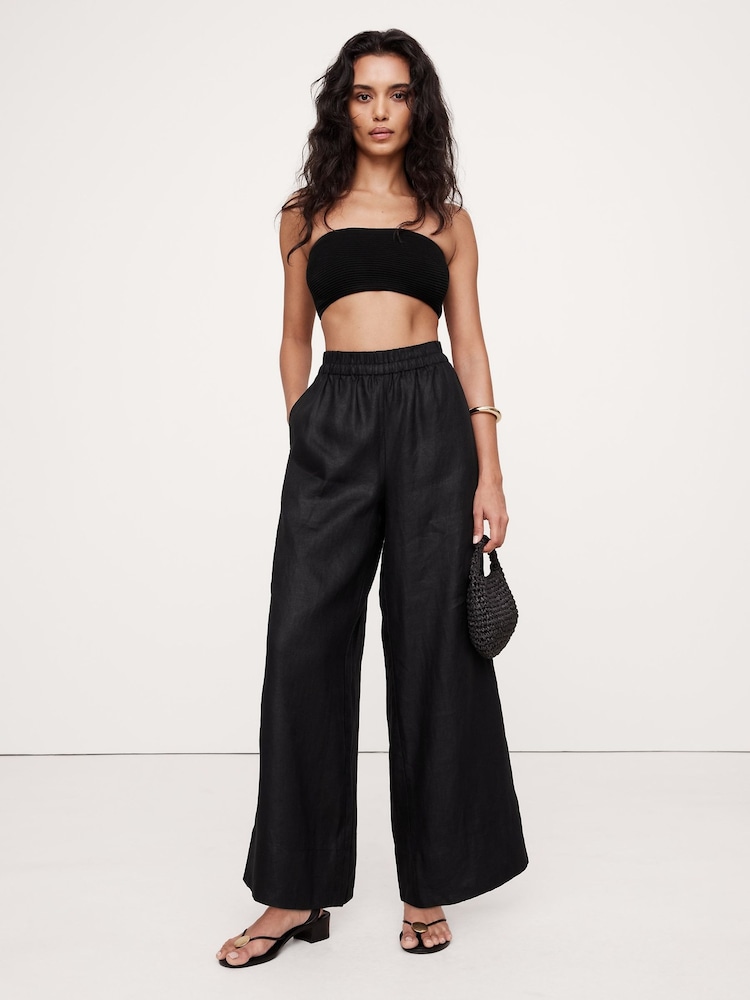 Banana Republic Black Wide-Leg Pull On Linen Ankle Trousers - Image 1 of 3