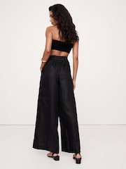 Banana Republic Black Wide-Leg Pull On Linen Ankle Trousers - Image 2 of 3