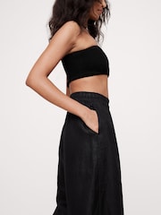 Banana Republic Black Wide-Leg Pull On Linen Ankle Trousers - Image 3 of 3