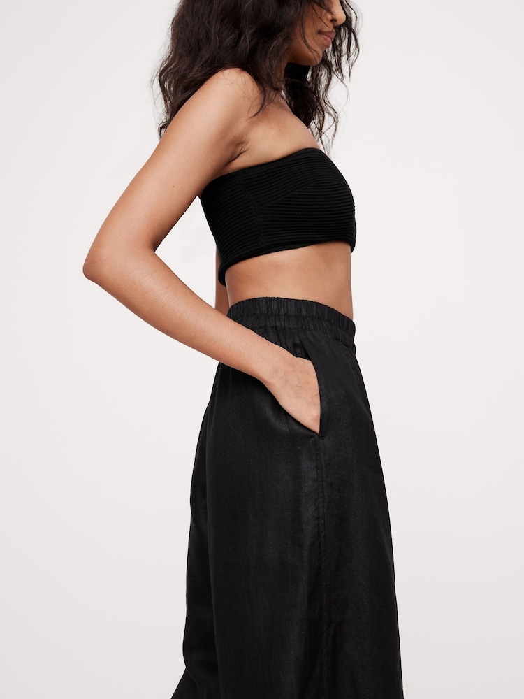 Banana Republic Black Wide-Leg Pull On Linen Ankle Trousers - Image 3 of 3