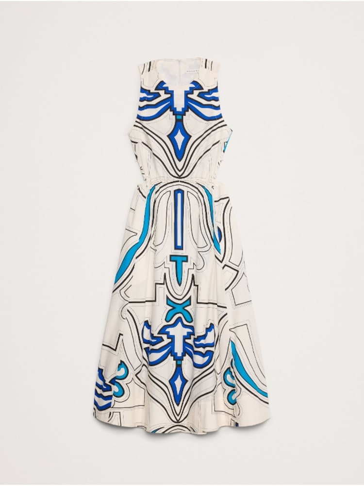 Banana Republic Cream/Blue Print Cotton Poplin Cut-Out Midi Dress - Image 4 of 4