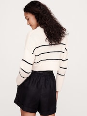 Banana Republic White Stripe Oversized Cotton Cropped Cardigan - Image 2 of 4