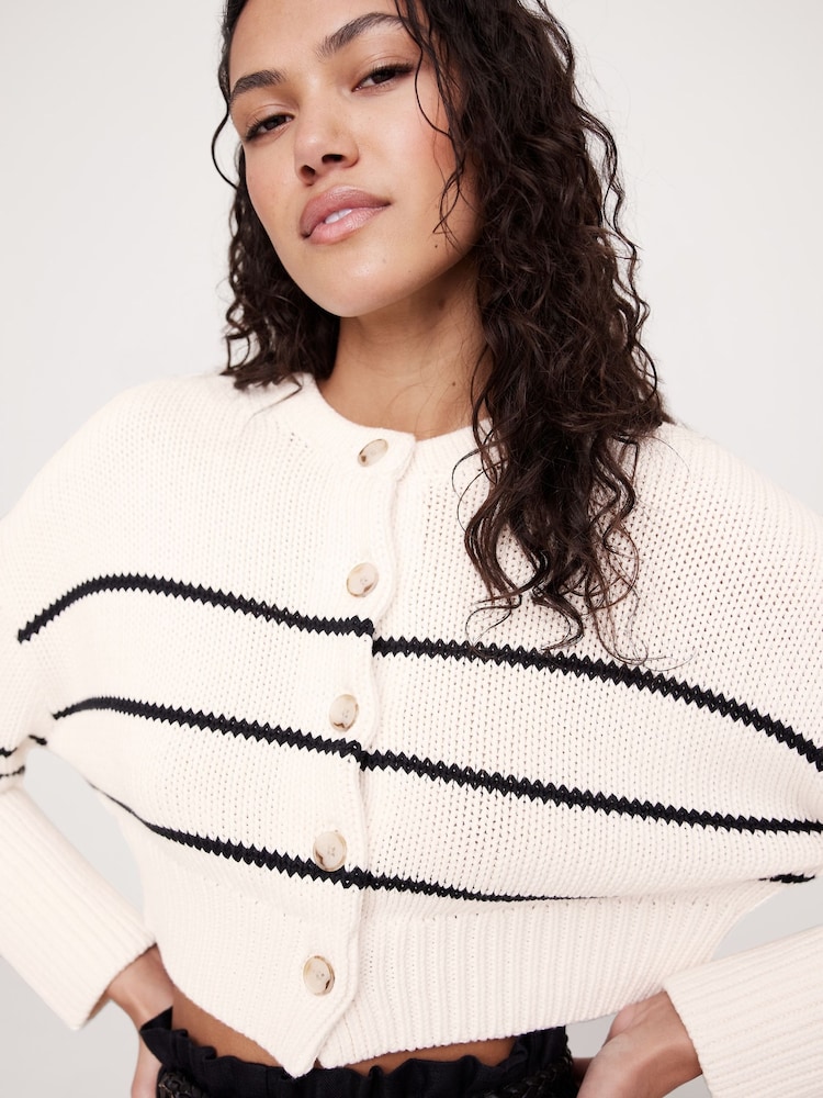 Banana Republic White Stripe Oversized Cotton Cropped Cardigan - Image 4 of 4