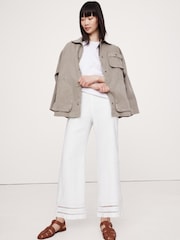 Banana Republic White 100% Linen Mid-Rise Lace-Trim Ankle Trousers - Image 1 of 4