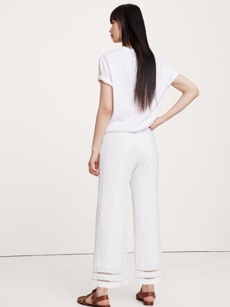 Banana Republic White 100% Linen Mid-Rise Lace-Trim Ankle Trousers - Image 2 of 4