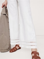 Banana Republic White 100% Linen Mid-Rise Lace-Trim Ankle Trousers - Image 3 of 4