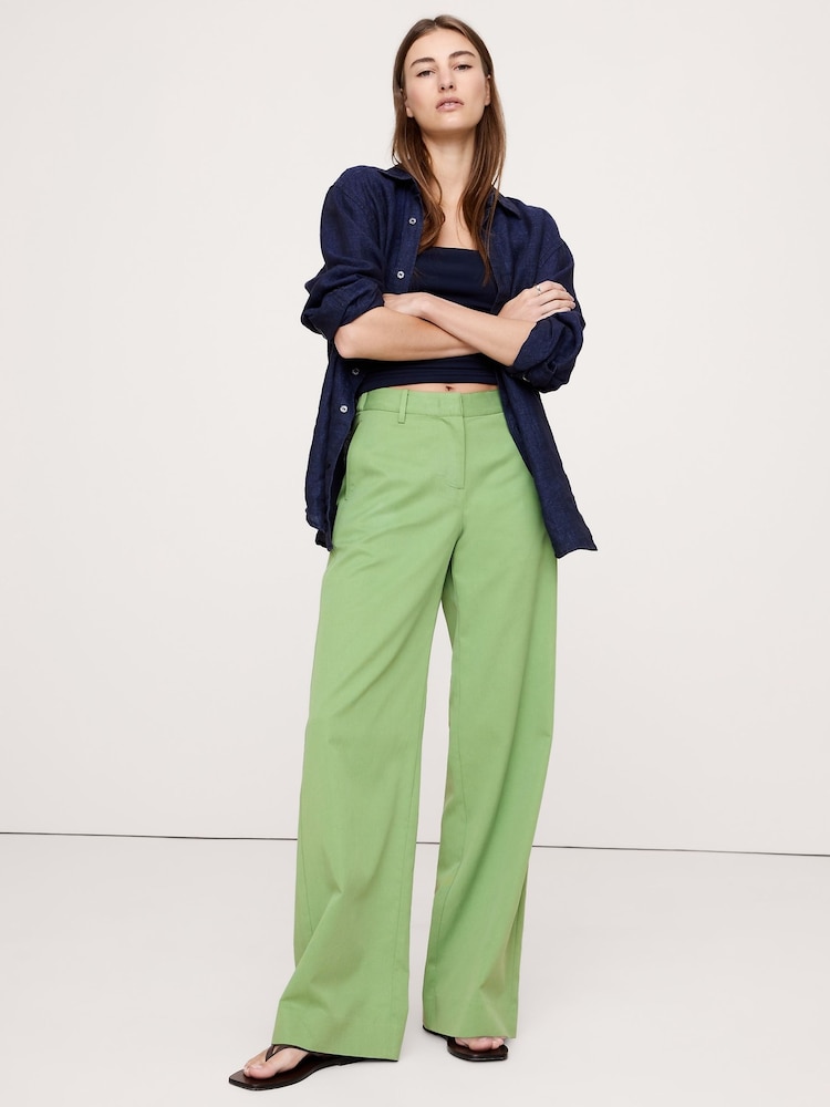 Banana Republic Green Everyday Mid Rise Wide-Leg Trousers - Image 1 of 4