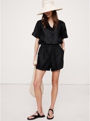 Negro - Banana Republic Linen Paperbag-Waist Pull On 3.5" Shorts - Imagen 1 de 3