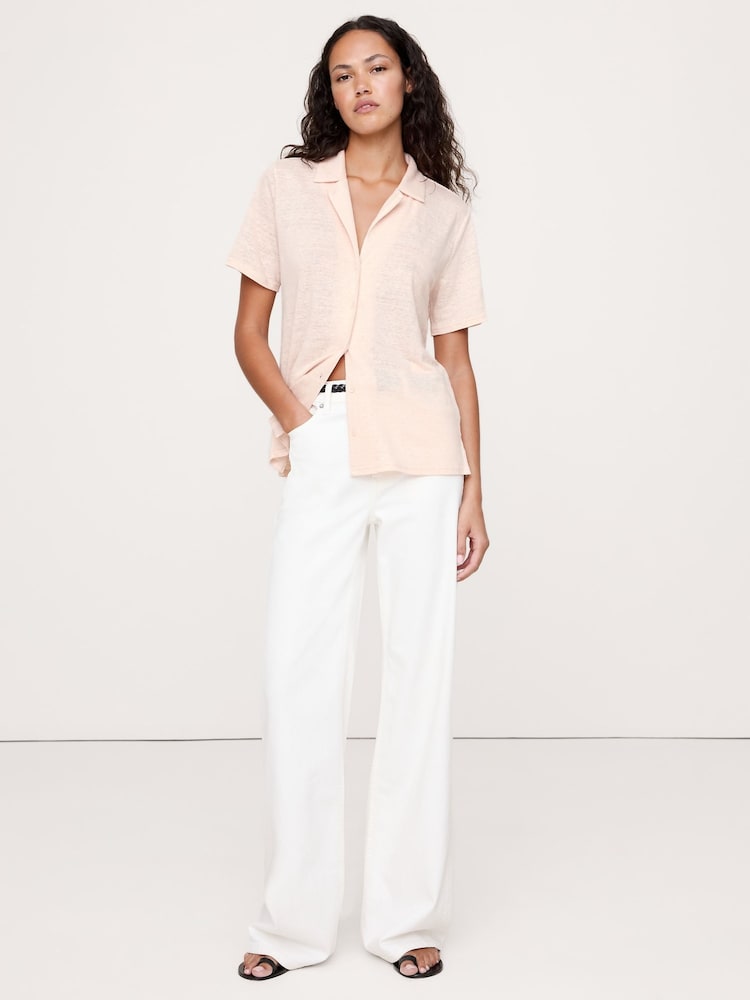 Banana Republic Pink Linen Resort Shirt - Image 1 of 1 Banana Republic Pink Linen Resort Shirt - Image 1 of 1