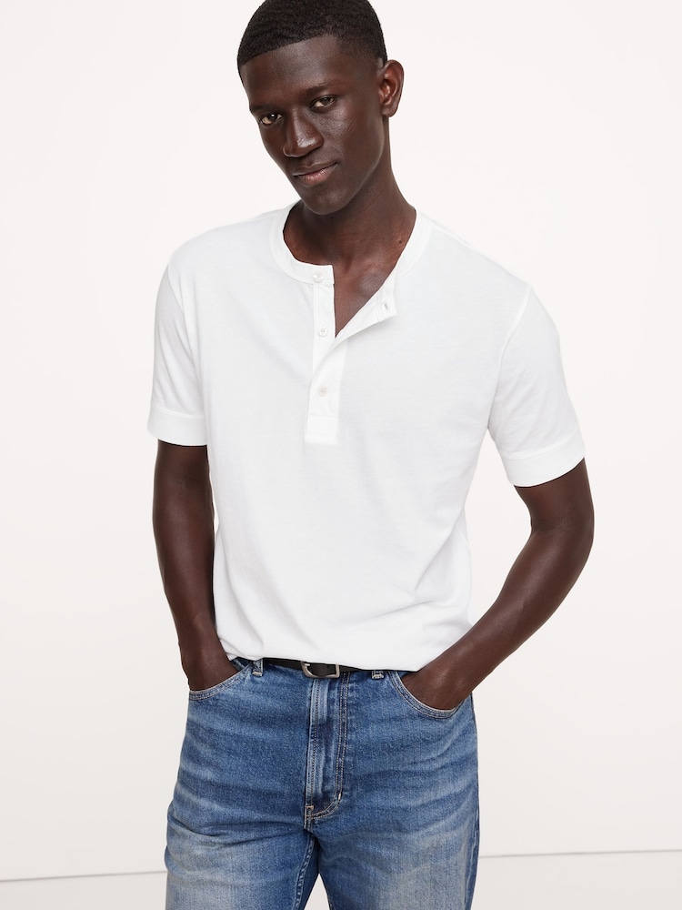 Banana Republic White Soft Wash Henley T-Shirt - Image 1 of 4