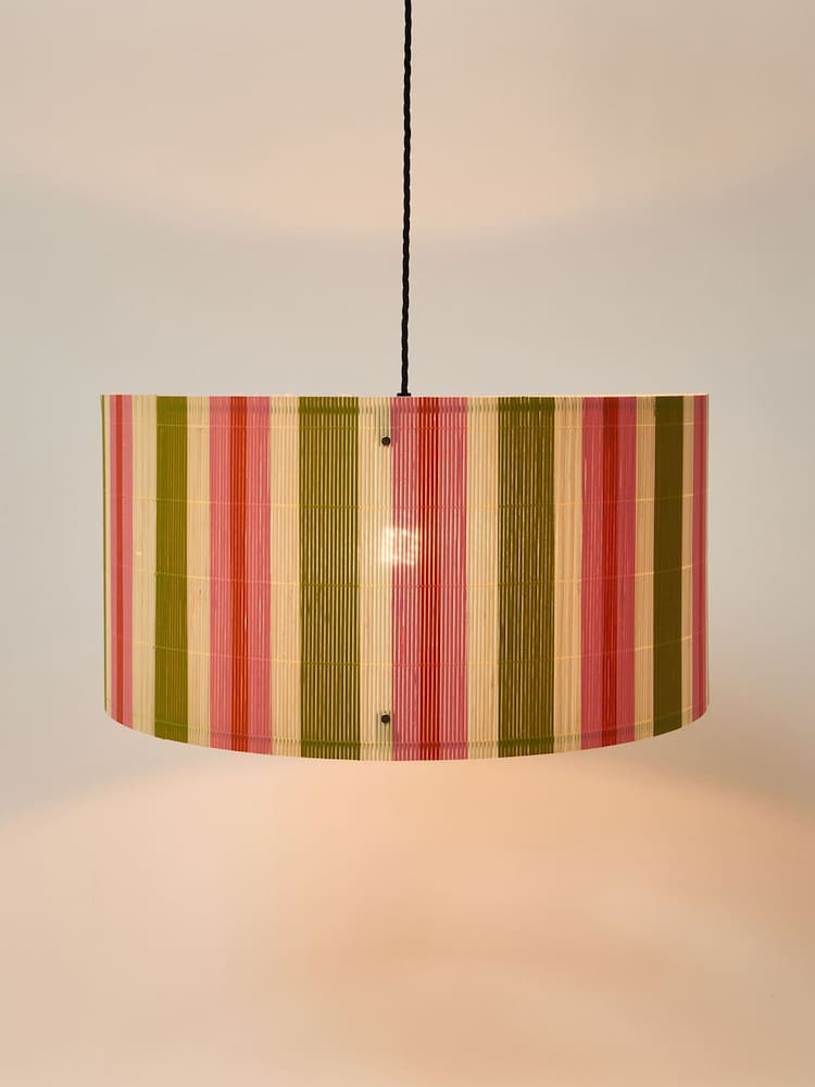 Oliver Bonas Pink and Green Ena Stripe Bamboo Pendant Lampshade - Image 2 of 4