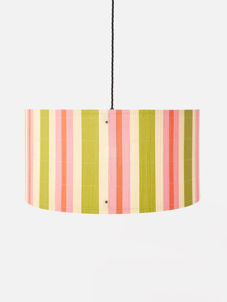 Oliver Bonas Pink and Green Ena Stripe Bamboo Pendant Lampshade - Image 3 of 4