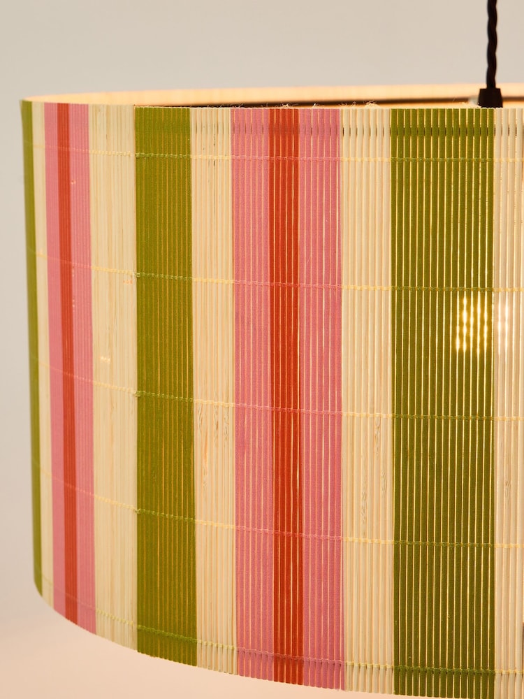 Oliver Bonas Pink and Green Ena Stripe Wood (Bamboo) Pendant Lampshade - Image 4 of 4 Oliver Bonas Pink and Green Ena Stripe Wood (Bamboo) Pendant Lampshade - Image 4 of 4